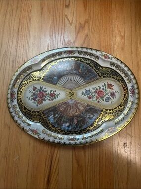 Daher Decorated Ware 1971 Floral Tin Tray Oval 20"x15" Platter Made In England